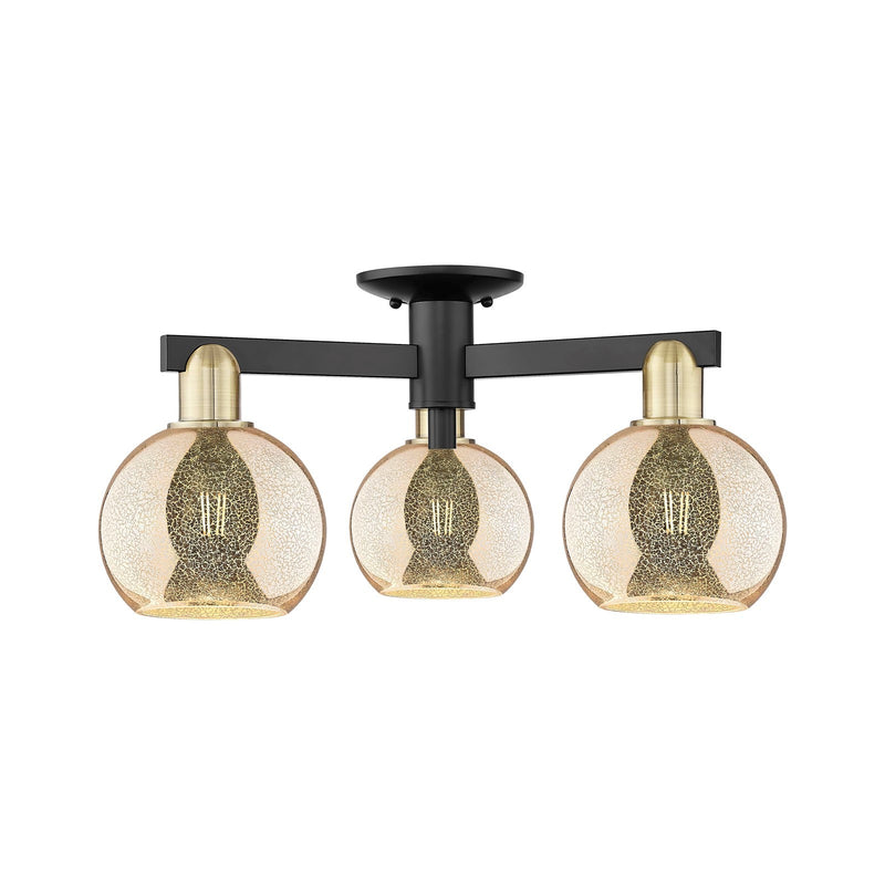 Innovations Athens 23in 3-Light Semi-Flush Mount | Industrial Black Antique Brass and Mercury Glass | Entryway & Hallway | 23.38 | Model 716-3F-BAB-G128-6