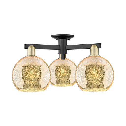 Innovations Athens 25.5in 3-Light Semi-Flush Mount | Industrial Black Antique Brass and Mercury Glass | Kitchen & Hallway | 25.5 | Model 716-3F-BAB-G128-8