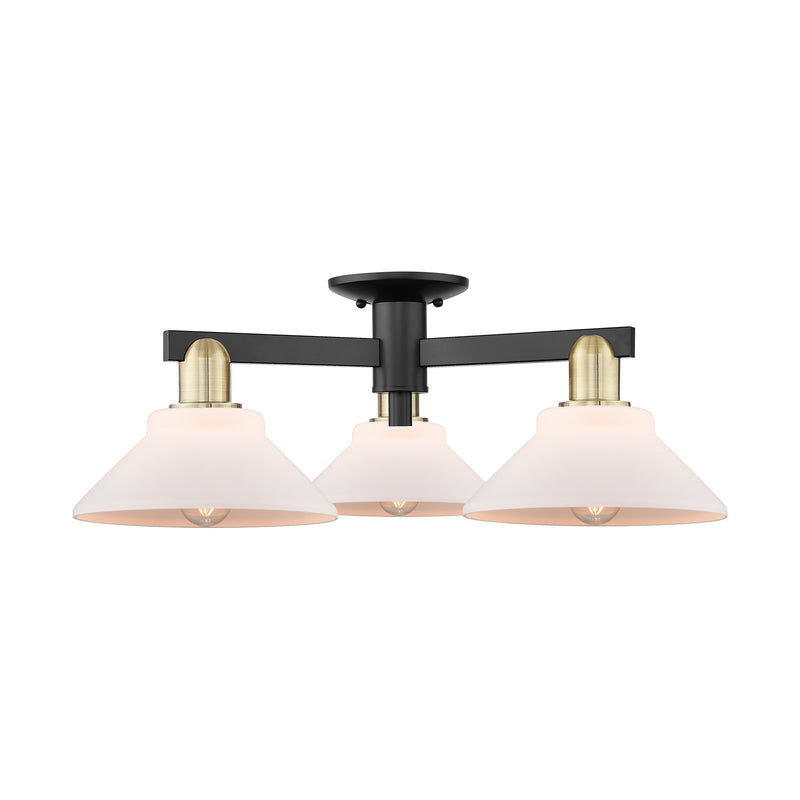 Innovations Orwell 26in 3-Light Semi-Flush Mount | Industrial Black Antique Brass and Matte White Glass | Living Room & Bedroom | Model 716-3F-BAB-G131