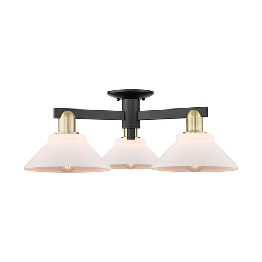 Innovations Orwell 26in 3-Light Semi-Flush Mount | Industrial Black Antique Brass and Matte White Glass | Living Room & Bedroom | Model 716-3F-BAB-G131