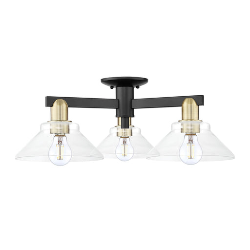 Innovations Orwell 26in 3-Light Semi-Flush Mount | Industrial Black Antique Brass Steel and Clear Glass | Entryway & Hallway | Model 716-3F-BAB-G132