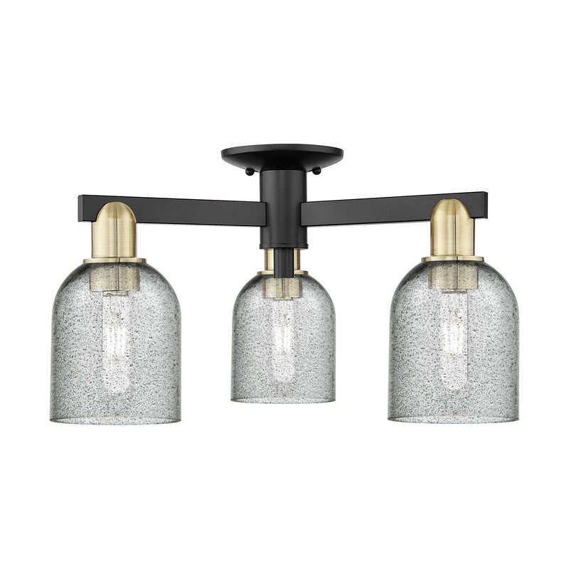 Innovations Caledonia 23in 3-Light Semi-Flush Mount | Industrial Black Antique Brass Steel and Charcoal Glass | Kitchen & Hallway | Model 716-3F-BAB-G257
