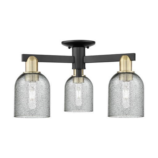 Innovations Caledonia 23in 3-Light Semi-Flush Mount | Industrial Black Antique Brass Steel and Charcoal Glass | Kitchen & Hallway | Model 716-3F-BAB-G257