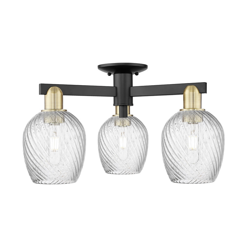 Innovations Salina 23.25in 3-Light Semi-Flush Mount | Industrial Black Antique Brass Steel and Clear Spiral Fluted Glass | Model 716-3F-BAB-G292