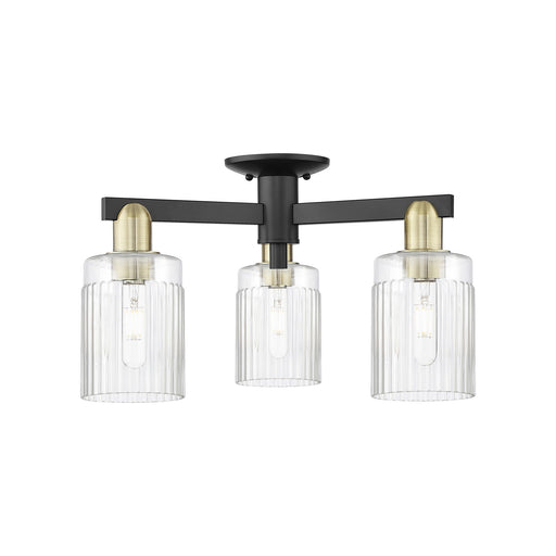Innovations Hadley 22in 3-Light Semi-Flush Mount | Industrial Black Antique Brass and Clear Ribbed Glass | Entryway & Hallway | 22 | Model 716-3F-BAB-G342