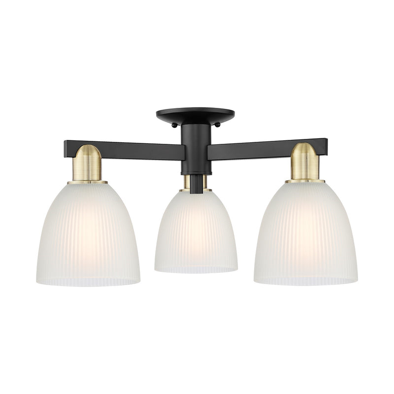 Innovations Castile 24in 3-Light Semi-Flush Mount | Industrial Black Antique Brass and White Glass | Kitchen & Hallway | 23.5 x | Model 716-3F-BAB-G381