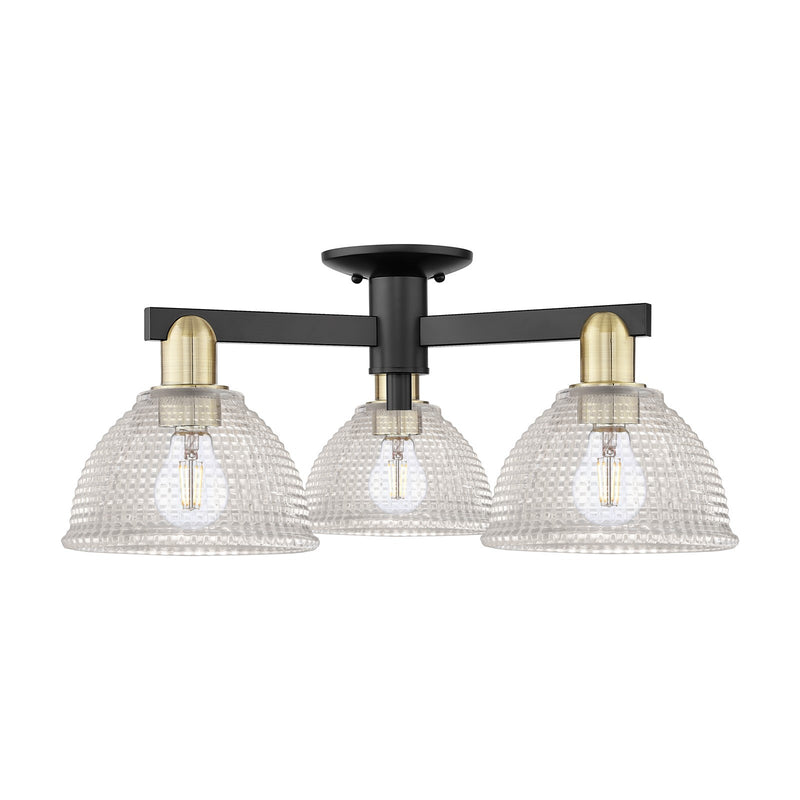 Innovations Arietta 26in 3-Light Semi-Flush Mount | Industrial Black Antique Brass Steel and Clear Glass | Living Room, Bedroom & | Model 716-3F-BAB-G422