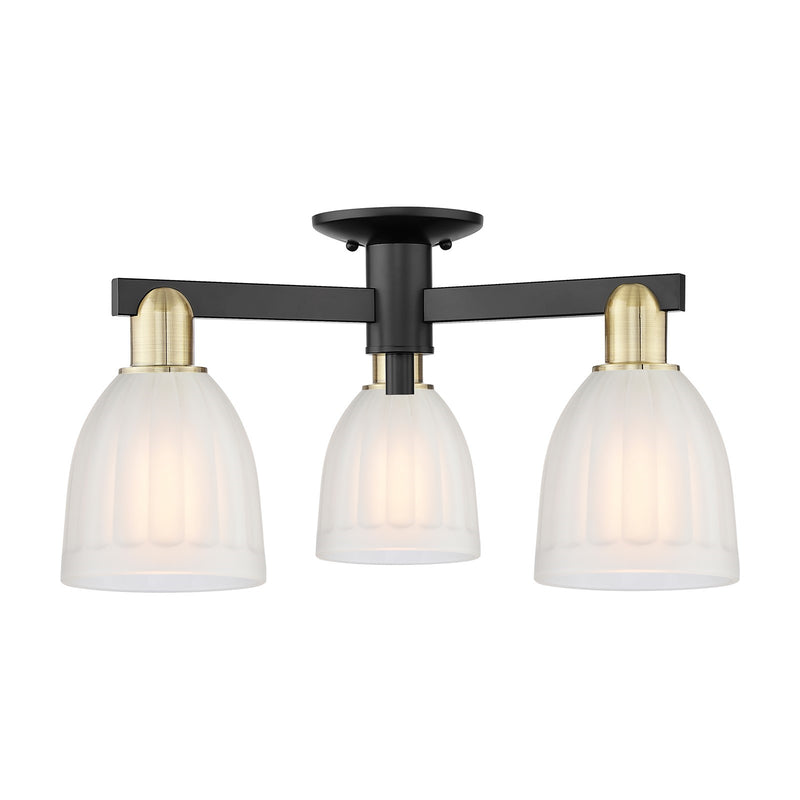 Innovations Brookfield 23in 3-Light Semi-Flush Mount | Industrial Black Antique Brass and White Frosted Ribbed Glass | Entryway & | Model 716-3F-BAB-G441