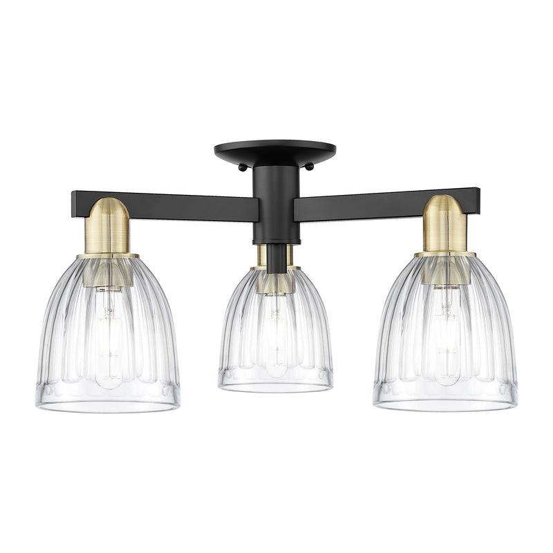 Innovations Brookfield 23in 3-Light Semi-Flush Mount | Industrial Black Antique Brass and Clear Ribbed Glass | Kitchen & Hallway | Model 716-3F-BAB-G442