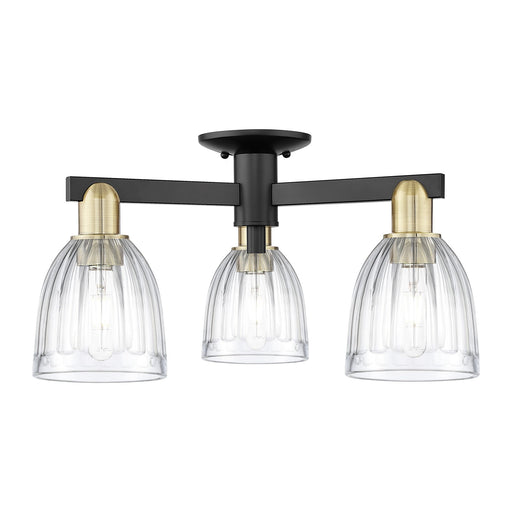 Innovations Brookfield 23in 3-Light Semi-Flush Mount | Industrial Black Antique Brass and Clear Ribbed Glass | Kitchen & Hallway | Model 716-3F-BAB-G442