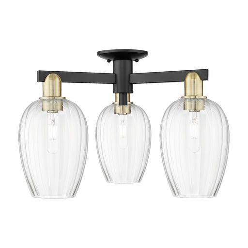 Innovations Preston Flute 24in 3-Light Semi-Flush Mount | Industrial Black Antique Brass and Clear Glass | Entryway & Hallway | Model 716-3F-BAB-G457-6CL
