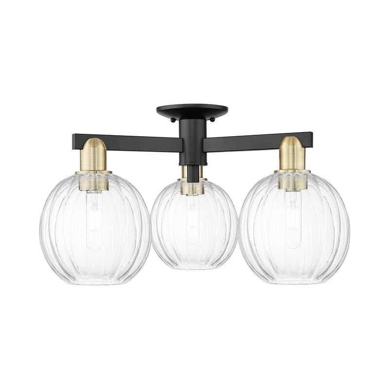 Innovations Preston 3Lt 25" Globe Semi-Flush, BKBS/Clear - 716-3F-BAB-G458-7CL