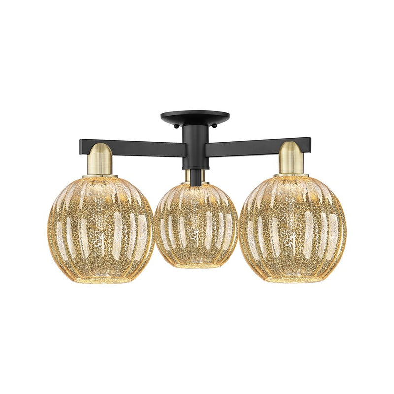 Innovations Preston 3Lt 25" Globe Semi-Flush, BKBS/Mercury - 716-3F-BAB-G458-7ME