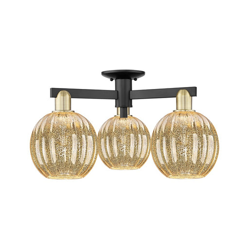 Innovations Preston 3Lt 25" Globe Semi-Flush, BKBS/Mercury - 716-3F-BAB-G458-7ME