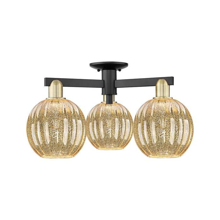 Innovations Preston 3Lt 25" Globe Semi-Flush, BKBS/Mercury - 716-3F-BAB-G458-7ME