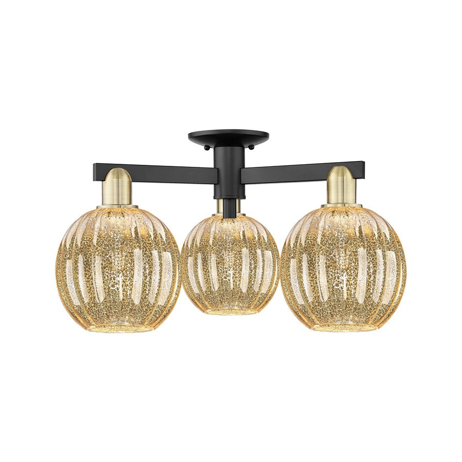 Innovations Preston 3Lt 25" Globe Semi-Flush, BKBS/Mercury - 716-3F-BAB-G458-7ME