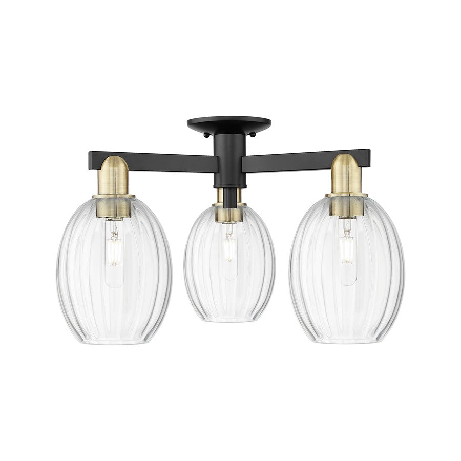 Innovations Preston 3Lt 24" Bulb Semi-Flush, BKBS/Clear - 716-3F-BAB-G459-6CL