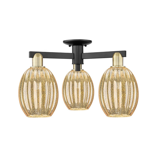 Innovations Preston Bulb 24in 3-Light Semi-Flush Mount | Industrial Black Antique Brass and Mercury Glass | Entryway & Hallway | Model 716-3F-BAB-G459-6ME