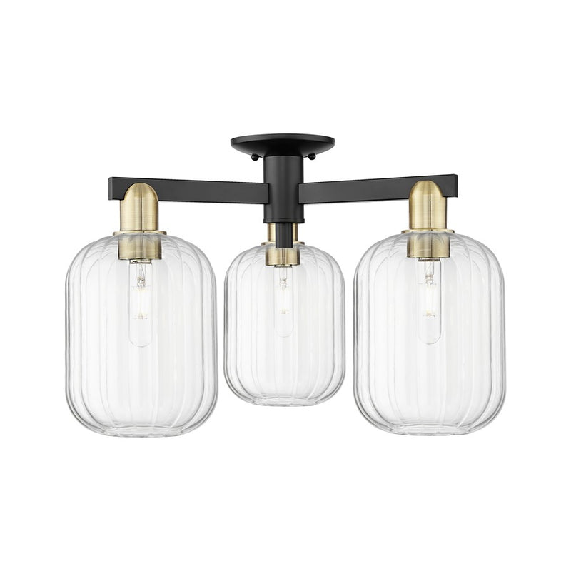 Innovations Preston 3Lt 24" Jar Semi-Flush, BKBS/Clear - 716-3F-BAB-G460-7CL