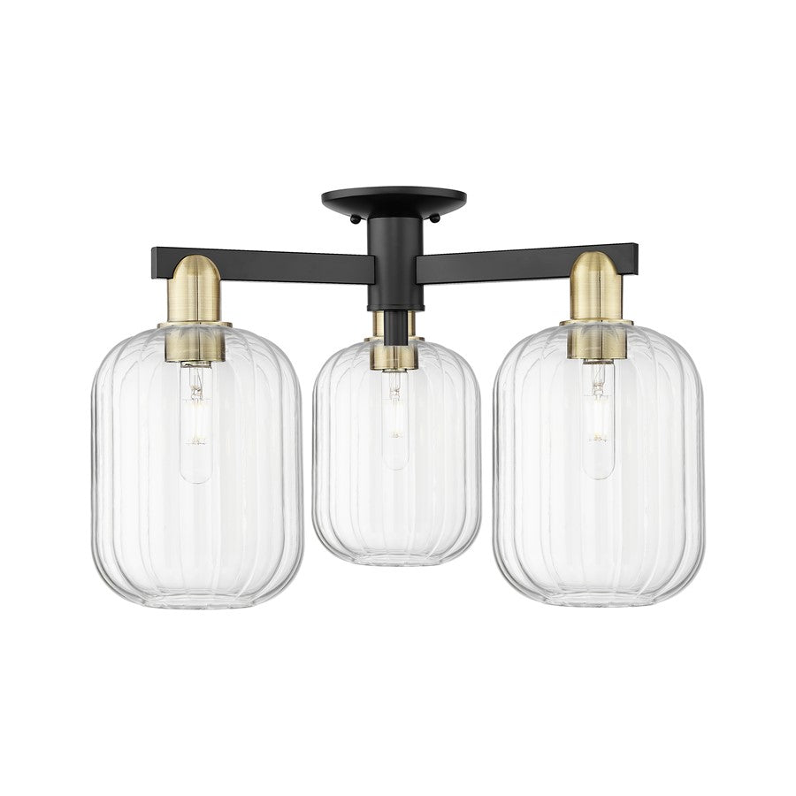 Innovations Preston 3Lt 24" Jar Semi-Flush, BKBS/Clear - 716-3F-BAB-G460-7CL