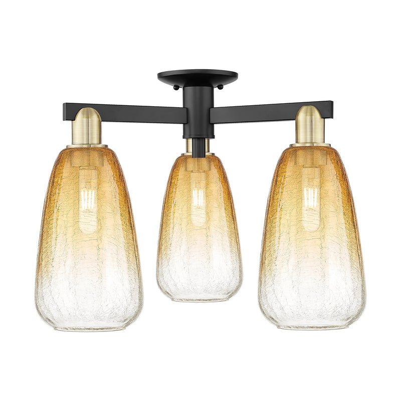 Innovations Brookhaven Almond 23.5in 3-Light Semi-Flush Mount | Industrial Black Antique Brass and Amber Glass | Living Room & | Model 716-3F-BAB-G480-6AM