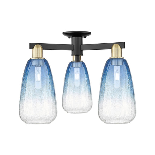 Innovations Brookhaven Almond 23.5in 3-Light Semi-Flush Mount | Industrial Black Antique Brass and Sapphire Blue Glass | Model 716-3F-BAB-G480-6SB