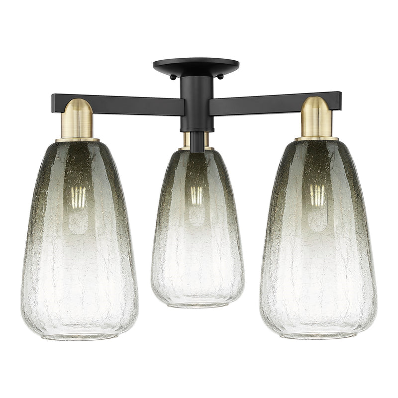 Innovations Brookhaven Almond 23.5in 3-Light Semi-Flush Mount | Industrial Black Antique Brass and Slate Glass | Damp Rated | Model 716-3F-BAB-G480-6SL