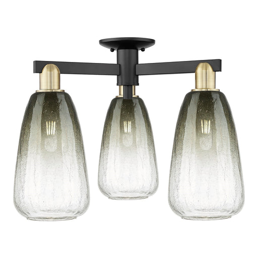 Innovations Brookhaven Almond 23.5in 3-Light Semi-Flush Mount | Industrial Black Antique Brass and Slate Glass | Damp Rated | Model 716-3F-BAB-G480-6SL