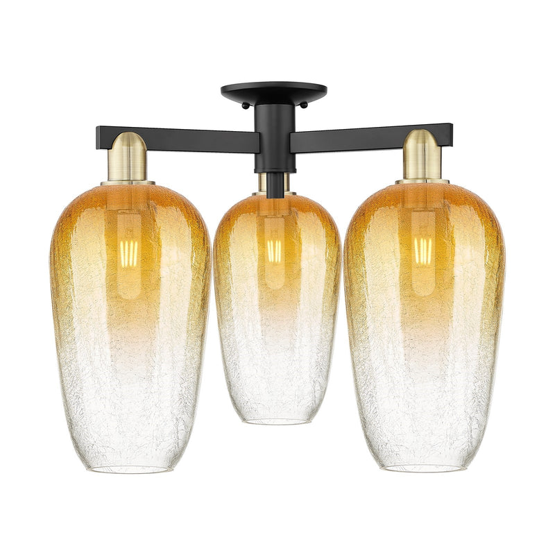 Innovations Brookhaven Flute 24.5in 3-Light Semi-Flush Mount | Industrial Black Antique Brass and Amber Glass | Living Room & | Model 716-3F-BAB-G484-7AM
