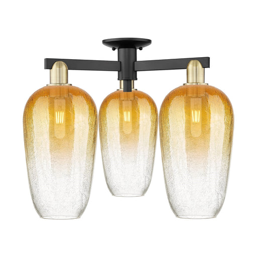 Innovations Brookhaven Flute 24.5in 3-Light Semi-Flush Mount | Industrial Black Antique Brass and Amber Glass | Living Room & | Model 716-3F-BAB-G484-7AM