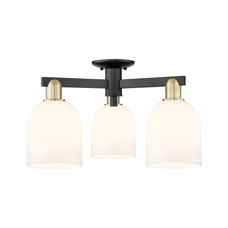 Innovations Bella 23in 3-Light Semi-Flush Mount | Industrial Black Antique Brass Steel and White Glass | Kitchen & Hallway | Model 716-3F-BAB-G558-6GWH