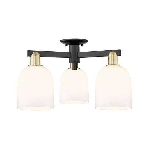 Innovations Bella 23in 3-Light Semi-Flush Mount | Industrial Black Antique Brass Steel and White Glass | Kitchen & Hallway | Model 716-3F-BAB-G558-6GWH