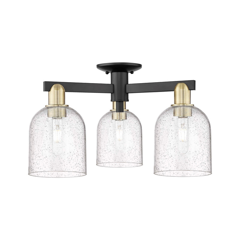 Innovations Bella 23in 3-Light Semi-Flush Mount | Industrial Black Antique Brass Steel and Seedy Glass | Entryway & Hallway | Model 716-3F-BAB-G558-6SDY
