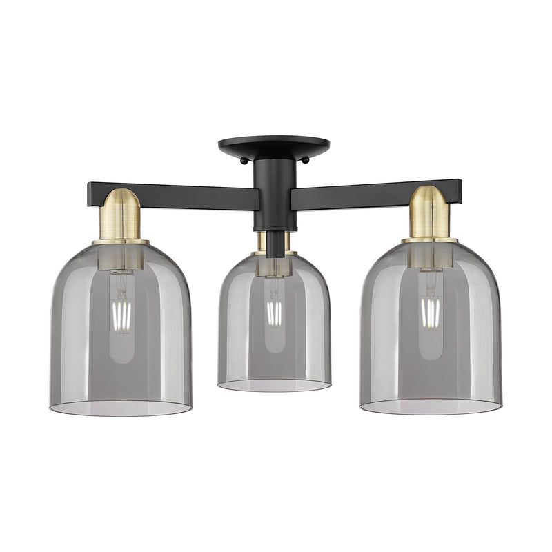 Innovations Bella 23in 3-Light Semi-Flush Mount | Industrial Black Antique Brass and Light Smoke Glass | Kitchen & Hallway | Model 716-3F-BAB-G558-6SM