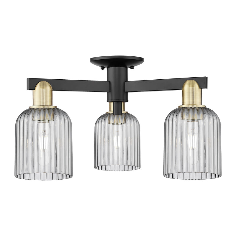 Innovations Bridal Veil 22.5in 3-Light Semi-Flush Mount | Industrial Black Antique Brass and Light Smoke Ribbed Glass | Model 716-3F-BAB-G559-5SM