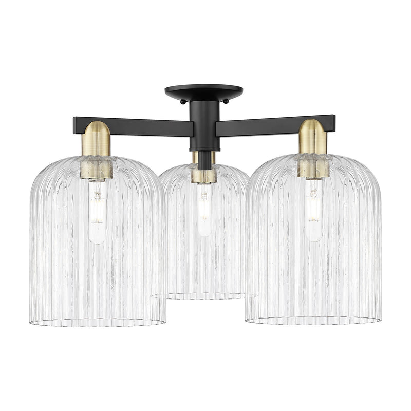 Innovations Bridal Veil 26in 3-Light Semi-Flush Mount | Industrial Black Antique Brass and Clear Ribbed Glass | Kitchen & | Model 716-3F-BAB-G559-8CL