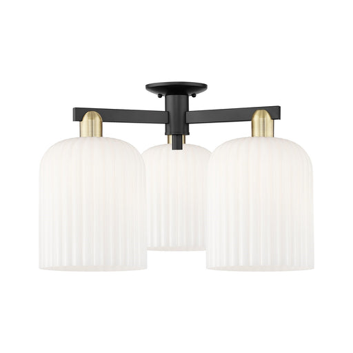 Innovations Bridal Veil 26in 3-Light Semi-Flush Mount | Industrial Black Antique Brass and Gloss White Ribbed Glass | Kitchen | Model 716-3F-BAB-G559-8GWH