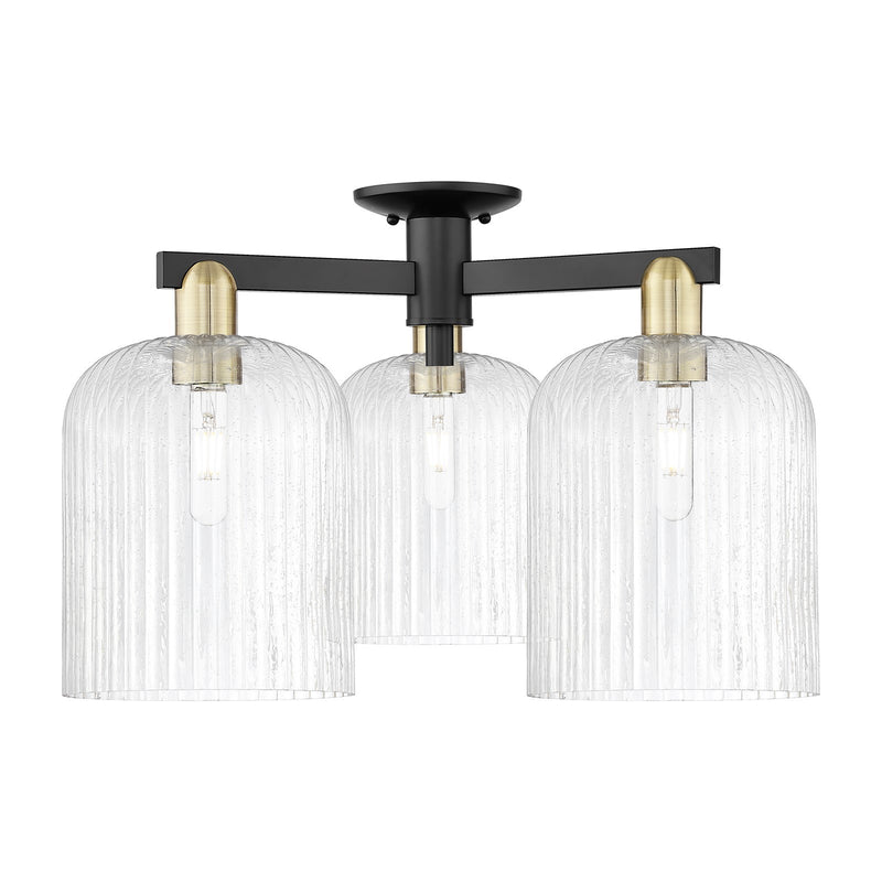 Innovations Bridal Veil 26in 3-Light Semi-Flush Mount | Industrial Black Antique Brass Steel and Seedy Glass | Entryway & | Model 716-3F-BAB-G559-8SDY