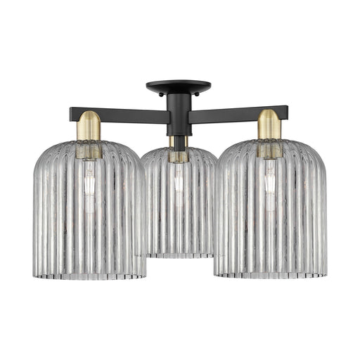 Innovations Bridal Veil 26in 3-Light Semi-Flush Mount | Industrial Black Antique Brass and Light Smoke Ribbed Glass | Living | Model 716-3F-BAB-G559-8SM