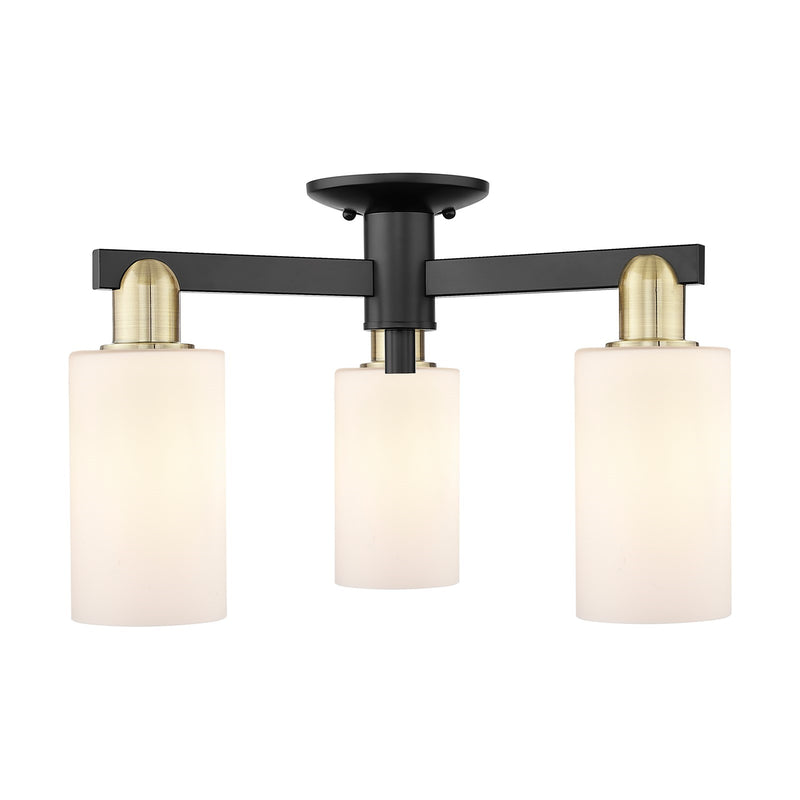 Innovations Clymer 21in 3-Light Semi-Flush Mount | Industrial Black Antique Brass and Matte White Glass | Kitchen, Hallway & | Model 716-3F-BAB-G801