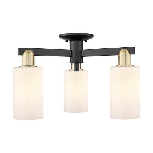 Innovations Clymer 21in 3-Light Semi-Flush Mount | Industrial Black Antique Brass and Matte White Glass | Kitchen, Hallway & | Model 716-3F-BAB-G801