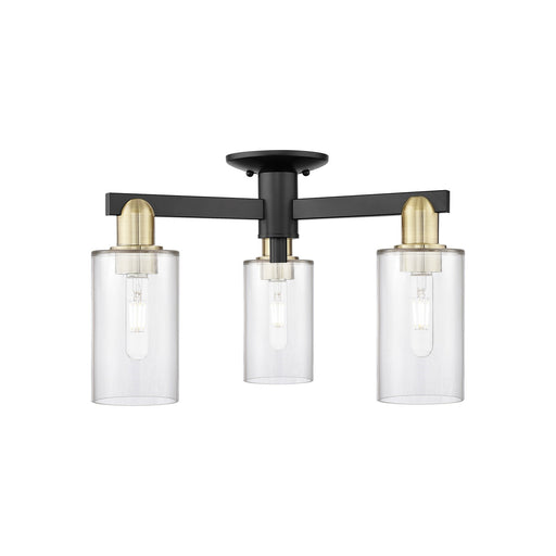 Innovations Clymer 21in 3-Light Semi-Flush Mount | Industrial Black Antique Brass Steel and Clear Glass | Entryway & Hallway | Model 716-3F-BAB-G802