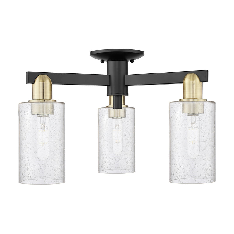 Innovations Clymer 21in 3-Light Semi-Flush Mount | Industrial Black Antique Brass Steel and Seedy Glass | Entryway & Hallway | Model 716-3F-BAB-G804
