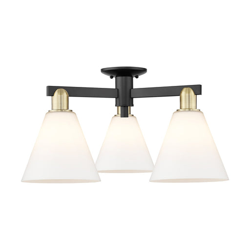 Innovations Berkshire Glass 26in 3-Light Semi-Flush Mount | Industrial Black Antique Brass and Matte White Glass | Living Room & | Model 716-3F-BAB-GBC-81