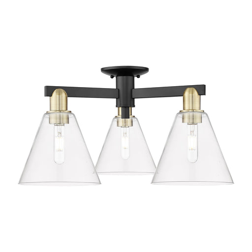 Innovations Berkshire Glass 26in 3-Light Semi-Flush Mount | Industrial Black Antique Brass Steel and Clear Glass | Entryway & | Model 716-3F-BAB-GBC-82