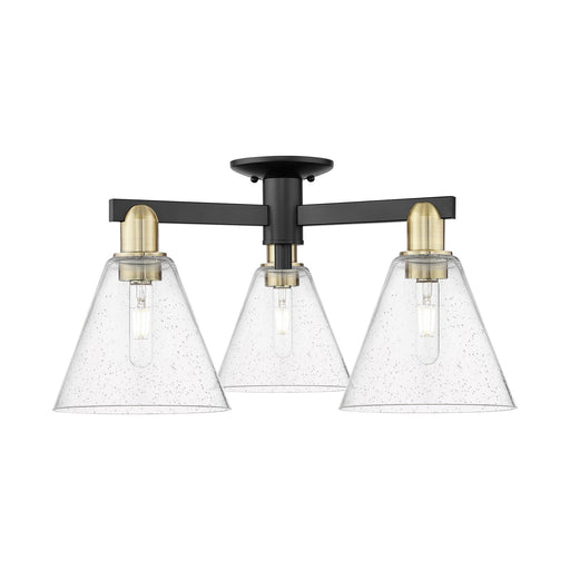 Innovations Berkshire Glass 26in 3-Light Semi-Flush Mount | Industrial Black Antique Brass Steel and Seedy Cone Glass | Kitchen | Model 716-3F-BAB-GBC-84