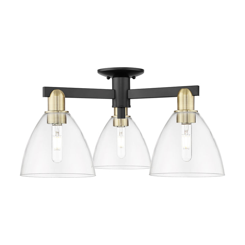 Innovations Bristol 25in 3-Light Semi-Flush Mount | Industrial Black Antique Brass Steel and Clear Glass | Damp-Rated Living | Model 716-3F-BAB-GBD-752