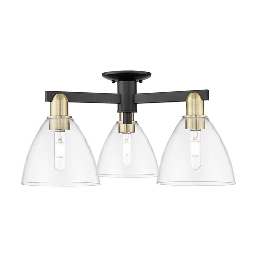Innovations Bristol 25in 3-Light Semi-Flush Mount | Industrial Black Antique Brass Steel and Clear Glass | Damp-Rated Living | Model 716-3F-BAB-GBD-752
