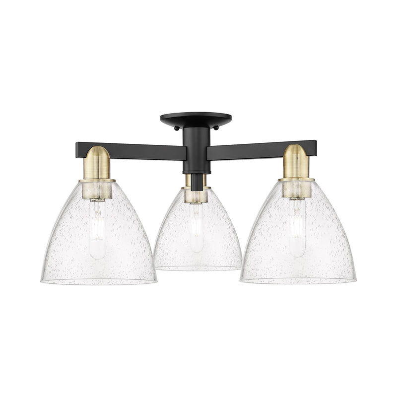 Innovations Bristol 25in 3-Light Semi-Flush Mount | Industrial Black Antique Brass Steel and Seedy Glass | Entryway & Hallway | Model 716-3F-BAB-GBD-754