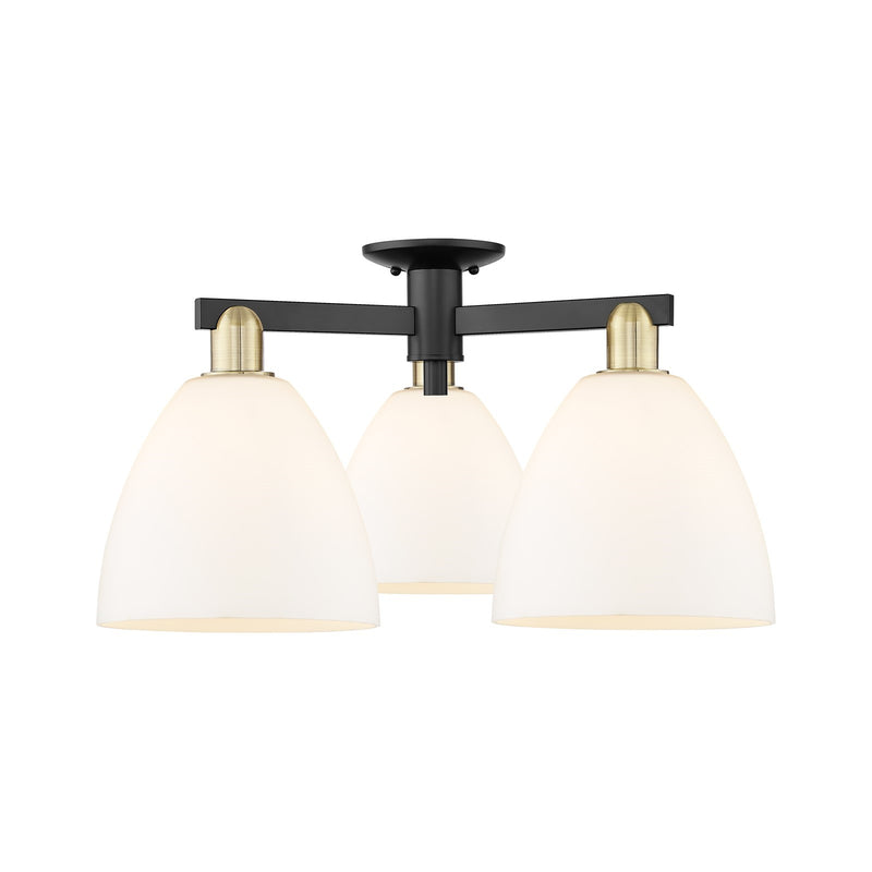 Innovations Bristol 27in 3-Light Semi-Flush Mount | Industrial Black Antique Brass and Matte White Glass | Living Room & Dining | Model 716-3F-BAB-GBD-91